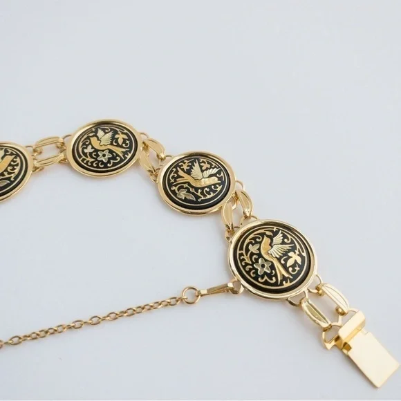 Vintage Damascene Medallion Jewelry Set IA Midas Toledo Spain Gold Tone & Enamel - Picture 6 of 15